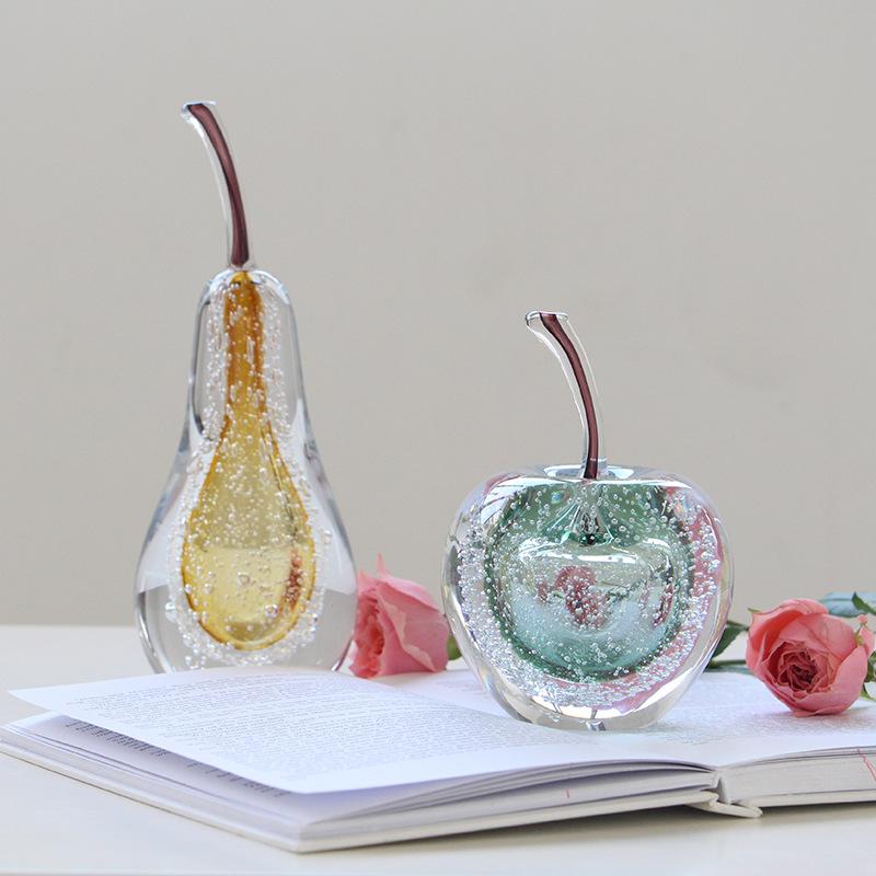Glass Handicrafts Crystal Apple Glassy Ornaments Transparent Pear Decorative Figurines Home Decoration Accessories