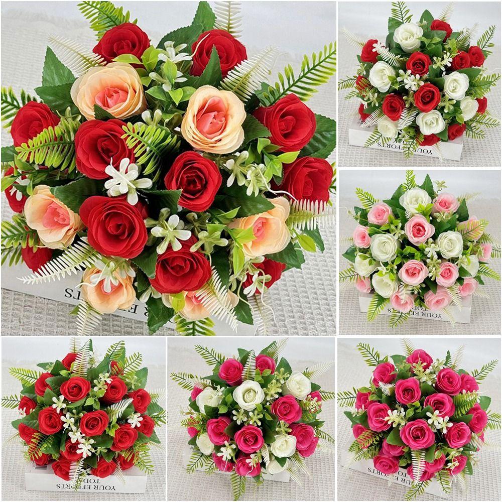 18 Heads Real Happy Reunion Flower Mini 9 Colors Natural Simulated Rose Photography Photo Gift Crystal Grass Bouquet