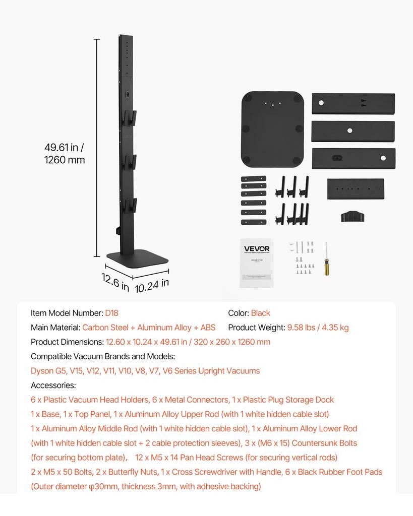 VEVOR Vacuum Stand, Compatible with Dyson G5 V15 V12 V11 V10 V8 V7 V6 Series Upright Vacuums Cleaners & Accessories