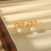 European and American Ins Sweet and Delicate Bow Pearl Pendant Stud Earring Women's Plated 18K Gold Stainless Steel Waterproof Jewelry
