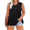 2025 Plus Size Women's Sleeveless Lace Trim Top - Solid, Loose Fit, Round Neck, White/Black