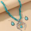 Vintage Turquoise Drop Necklace Earring Set Bohemian Retro Alloy Jewelry Women Men Water Wave Chain