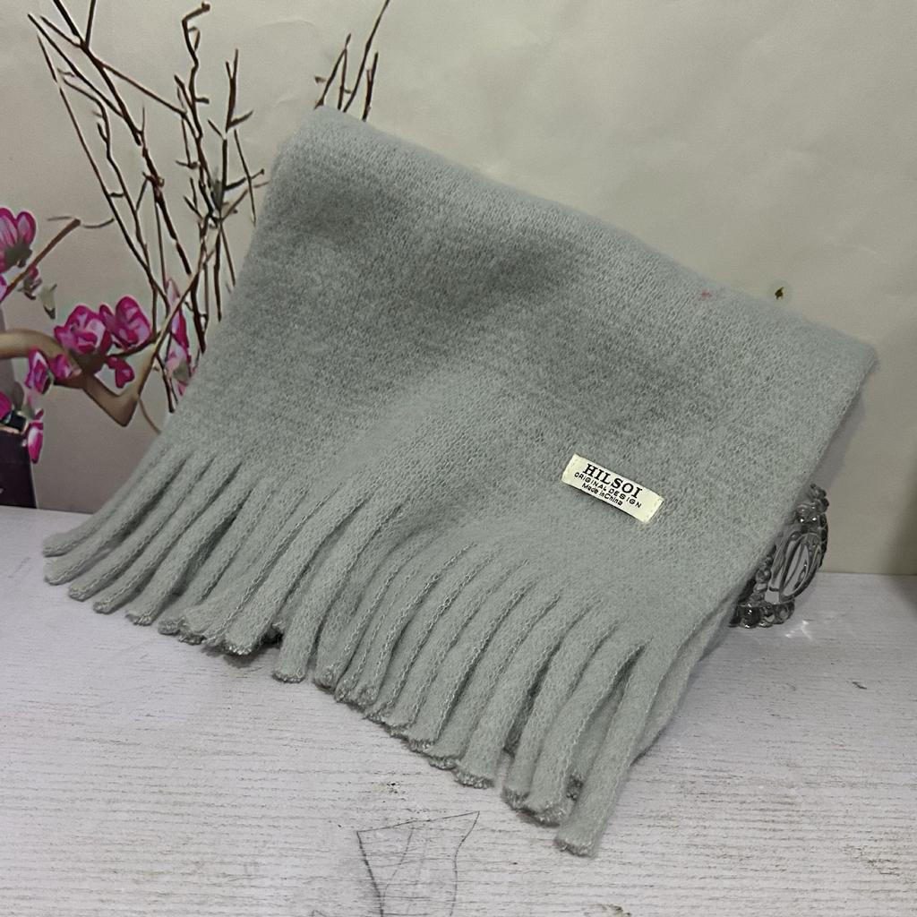 Solid Color Tassel Soft Waxy Plush Scarf for Women Autumn and Winter Plus Velvet Thickened Versatile Couple Student Warm Scarf