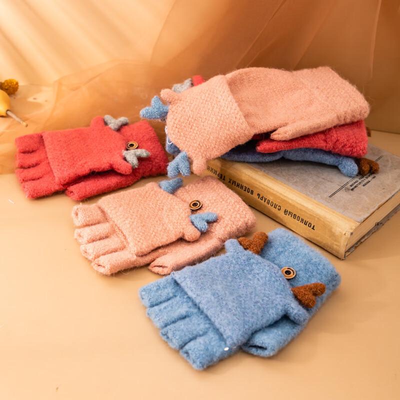 Winter Cartoon Elk Antler Flip-Top Knitted Gloves