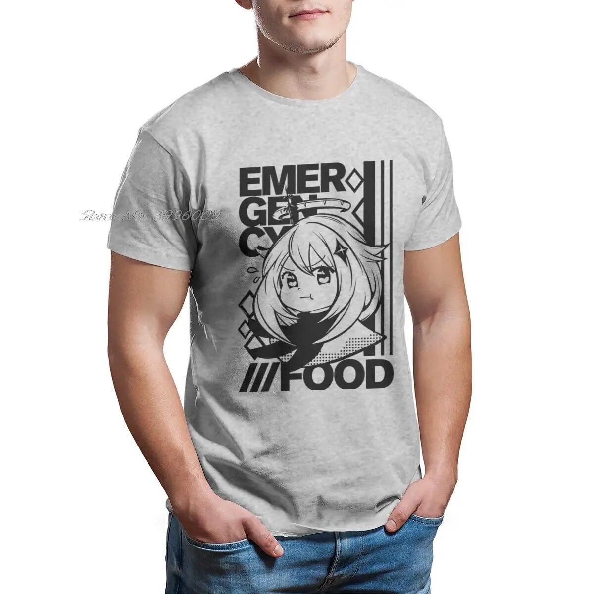

Genshin Impact Emergency Food Paimon Классическая футболка с круглым вырезом Популярная футболка большого размера Футболки из чистого хлопка с коротким рукавом