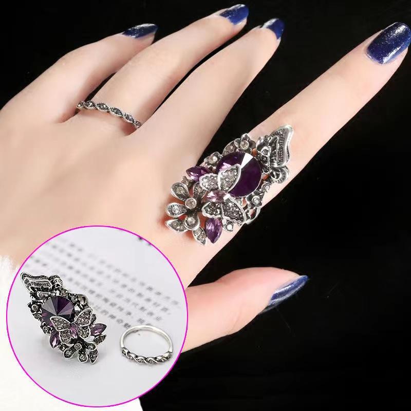 Trendy Ink Blue Pearl Butterfly Crystal Women's Ring For Engagement Wedding Copper Accessories Rings Wholesale