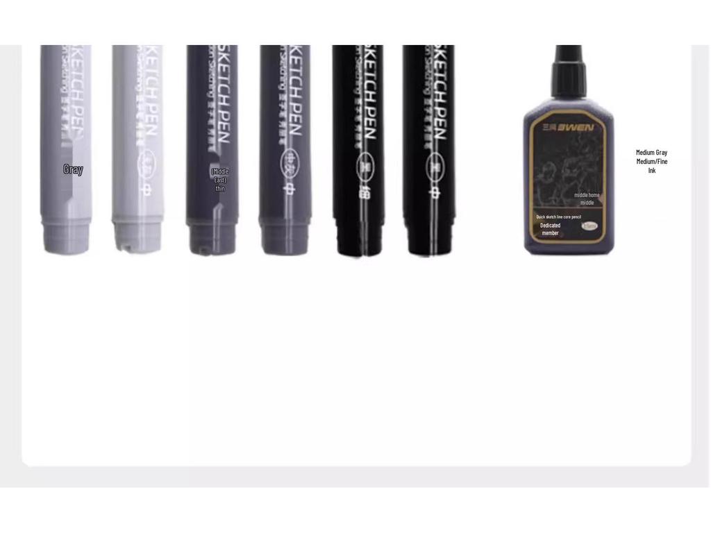 Refillable Quick Sketch Pen Set: Fine, Small, Regular, Large Gray Brush Pens for Art Line Drawing