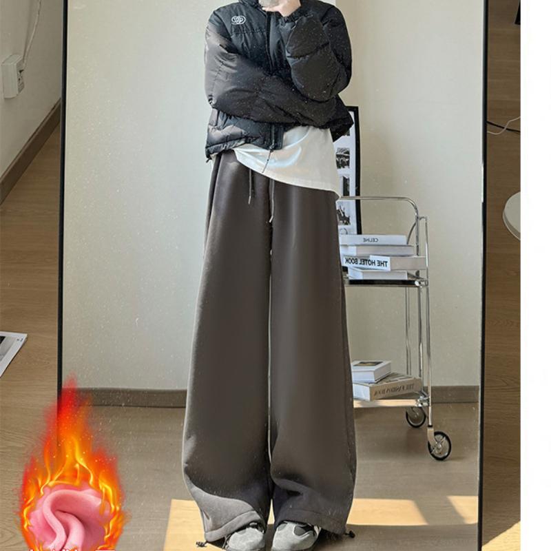 Women's Autumn and Winter New Style Plush Pants Loose Casual Wide-leg Pants Straight Lazily Lazy Little Sweatpants