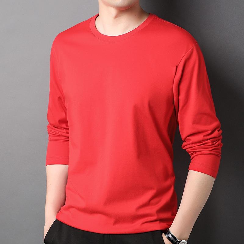Men S Cotton Long Sleeve Round Neck Casual Solid T Shirt