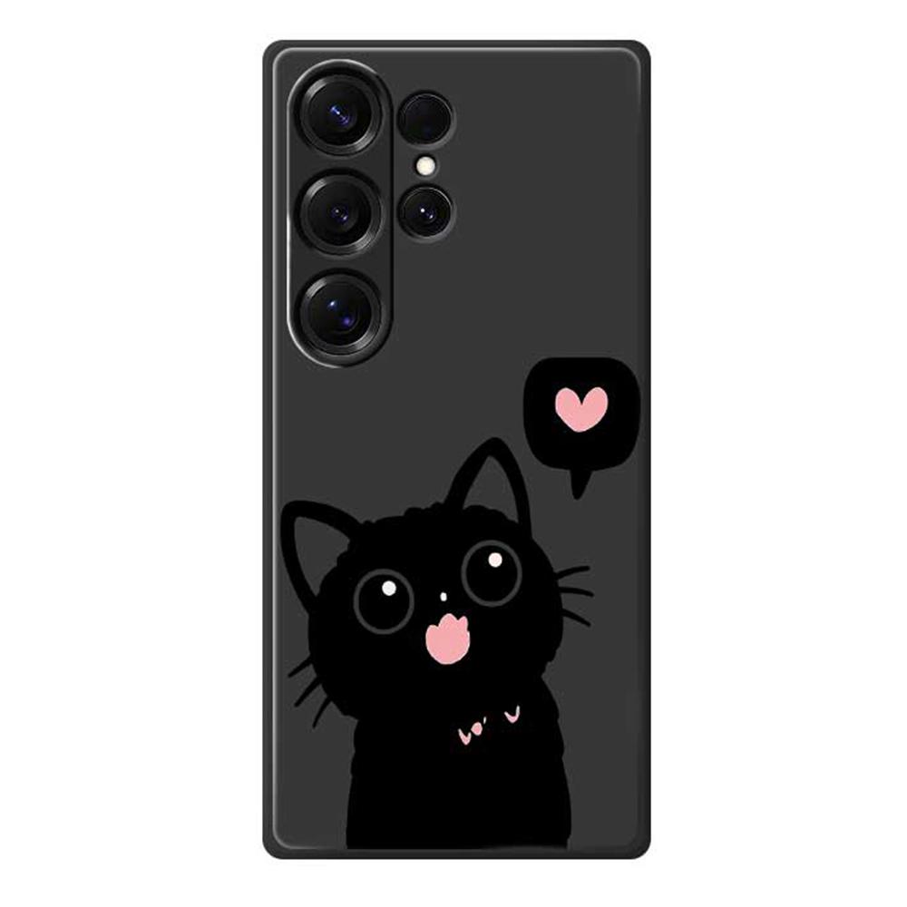 For Samsung Galaxy S25 Ultra Case Love Black Cat Pattern Printing Straight Edge TPU Phone Back Cover