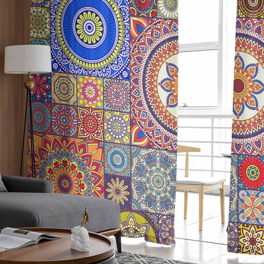 Ethnischer Stil Geometrisches Ägyptisches Morris-Muster Tüll-Fenstervorhänge für Schlafzimmer Luxus-Vorhänge im Wohnzimmer Chiffon-Paneele