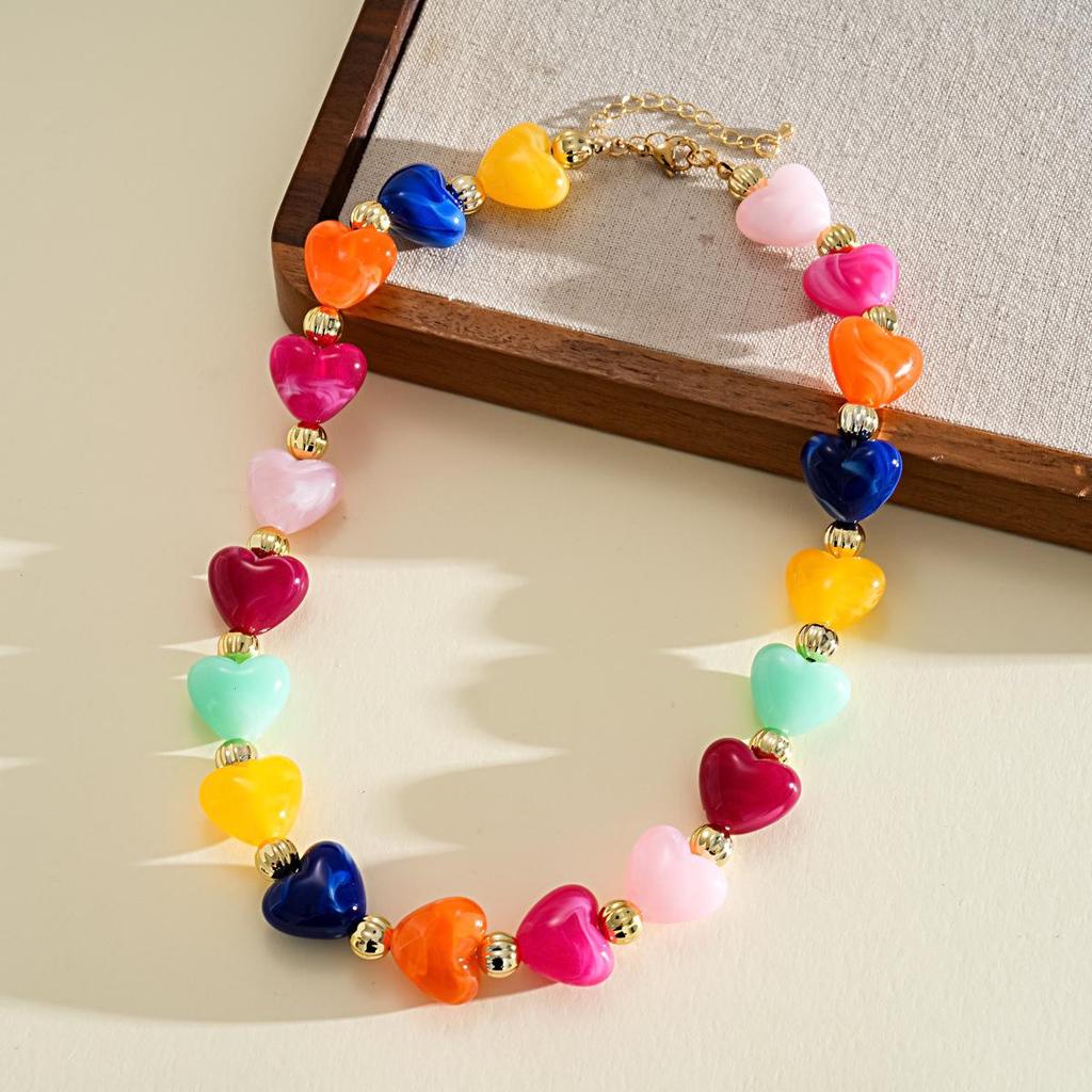 Collier Cœur Dégradé Acrylique - Chaîne de Clavicule Dopamine Haut de Gamme Européen & Américain.