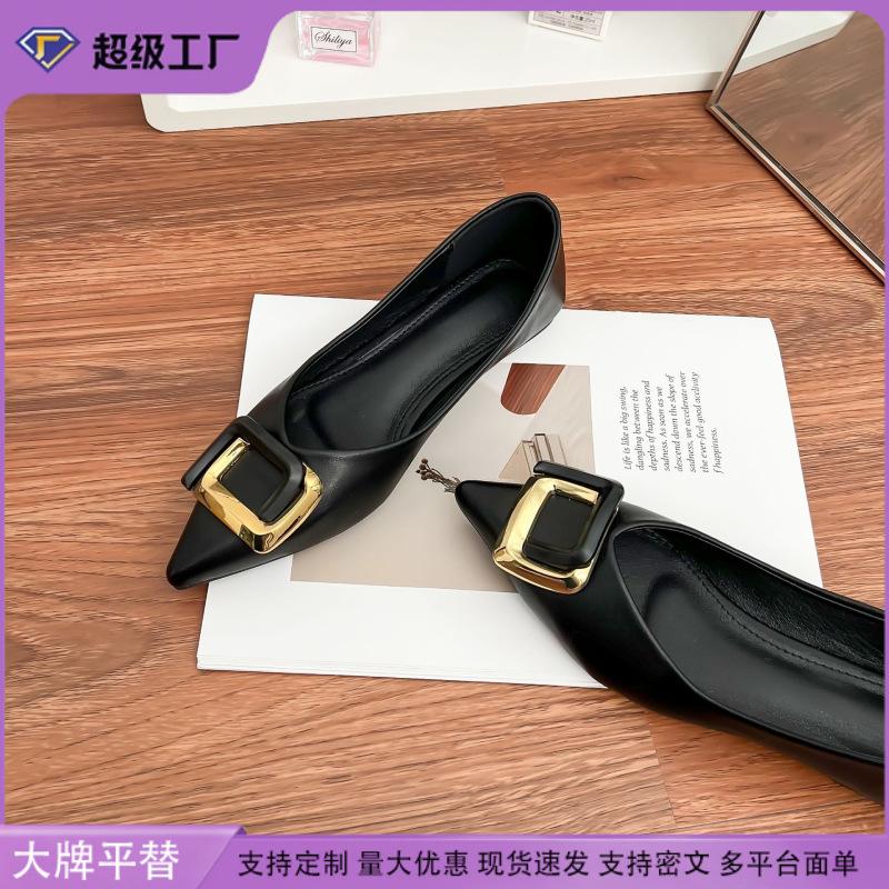 Single shoes 2025 spring women's outer wear professional style flat shoes women's soft soles are not tired feet casual shoes thick heel pointed wome