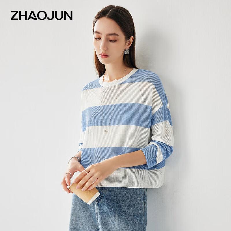 Zhaojun Women's Striped Mulberry Silk Blend Long-Sleeve Knit Top