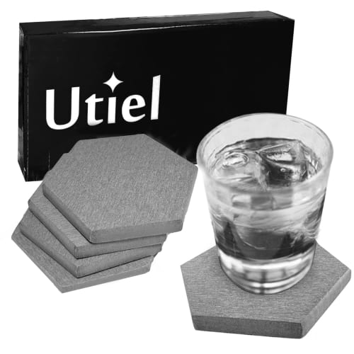 Asbestos-tested, safe diatomaceous earth coasters, set of 4, absorbent, quick-drying, stylish kitchen soap dish (hexagonal, dark gray)