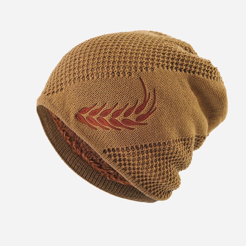 Wheat Embroidery Knitted Woolen Beanie - Warm, Cold-Proof Hat for Men & Women, Perfect for Outdoor Cycling in Autumn & Winter.