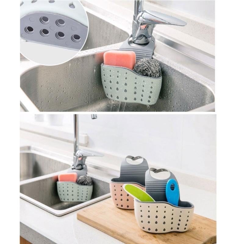 Faucet Hanging Basket Bag with Drain Holes Adjustable Strap Sponge and Cleaning Tool Holder Kitchen Accessories