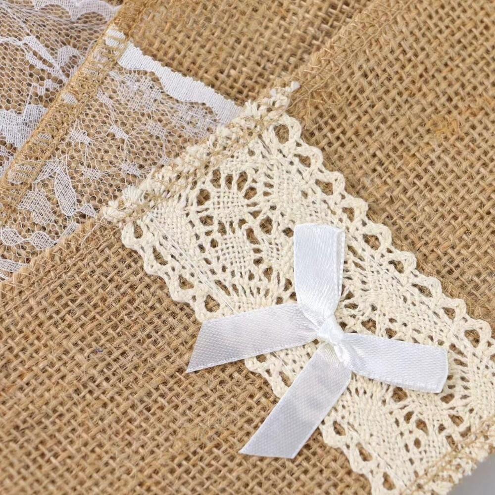 Practical Rustic Style Linen Lace Cutlery Bag Lace Decorative Utensil Cutlery Holders Burlap Fork Bag Wedding Decor