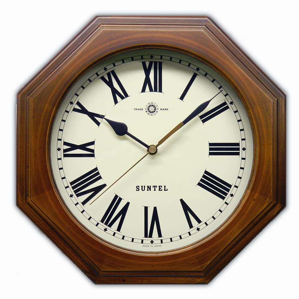 Santel Natural Wood Retro Octagonal Wall Clock Antique Brown Japanese-made Radio-Controlled (Roman Numerals) DQL712-R