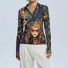 Women's Fashion Casual Print V-Neck Long Sleeve Button-Down Top
