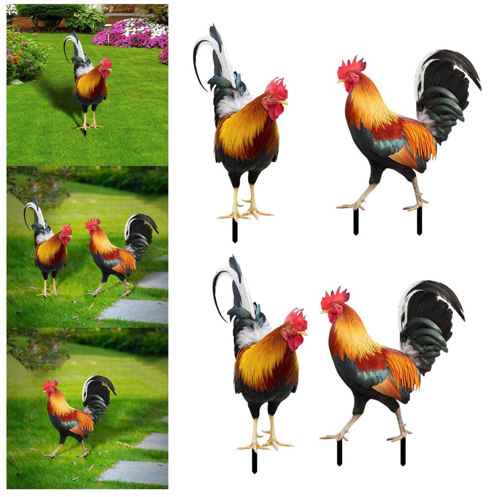 Garden Stakes Rooster Animal Statue Yard Sign Decorative Sculpture Lifelike Figures Hen Garden Ornaments for Backyard Outdoor