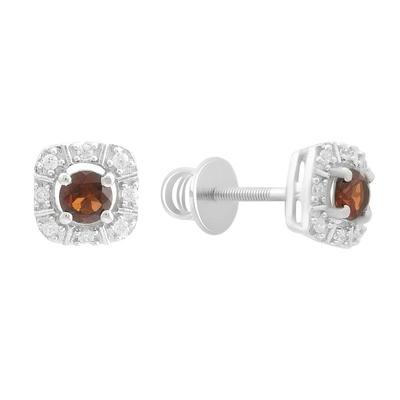Silver Earrings with Natural Garnet 0.845ct, Cubic Zirconia (2191391)