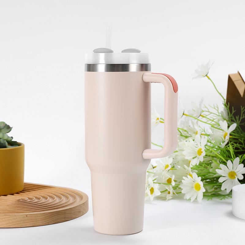 Tazza termica in acciaio inossidabile a doppio strato da 40 once di seconda generazione con cannuccia e manico