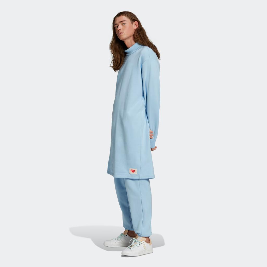 adidas V-Day Tunic Solid Color Stand Collar Loose Long Sleeve Mid-Length Sweatshirt Unisex Tops Blue HI6013