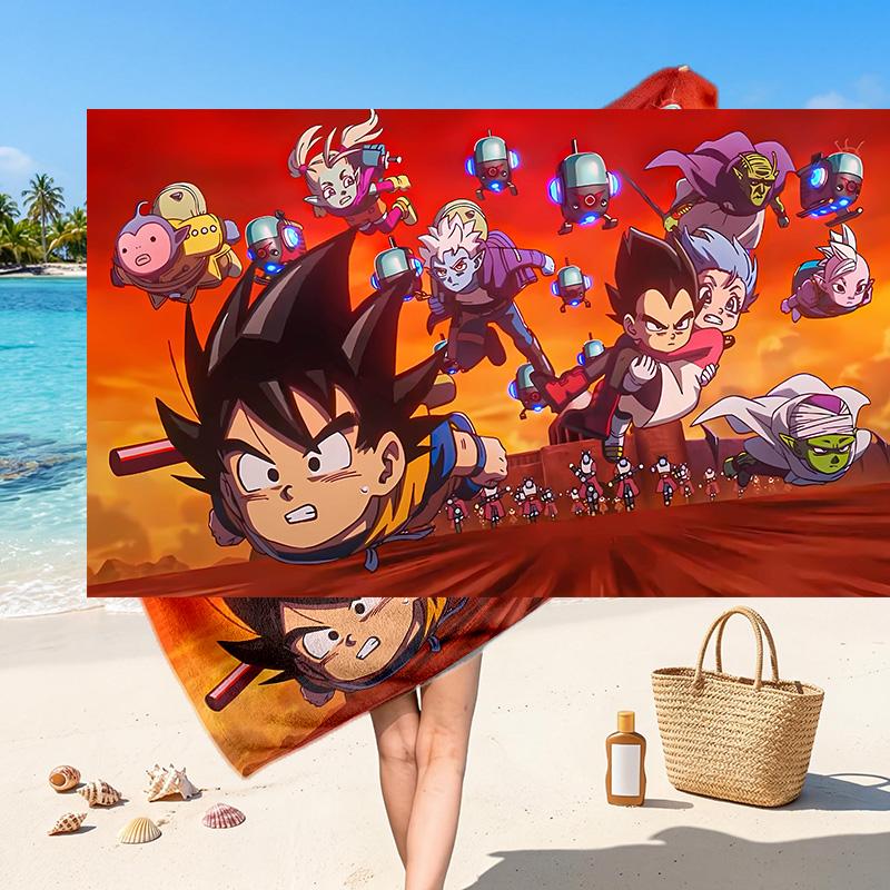 Dragon Ball Printed Swim Towel, Portable Water Absorbent Towel for Beach Camping Daily Bathroom Use