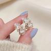 New Elegant Rhinestone Pearl Flower C-shaped Earrings for Women Cute Flower Earring Wedding Party Ear Accessory Y2K Jewelry Gift