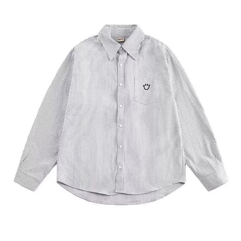 

Весенне-осенняя парная вышитая полосатая рубашка в японском ретро-стиле с карманом, мужская и женская универсальная куртка 2XL серый