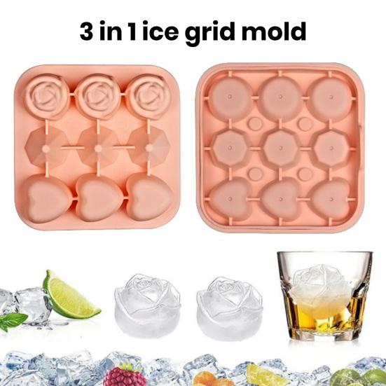 Silicone Ice Cube Tray with Lid Whiskey Diamonds Heart Rose