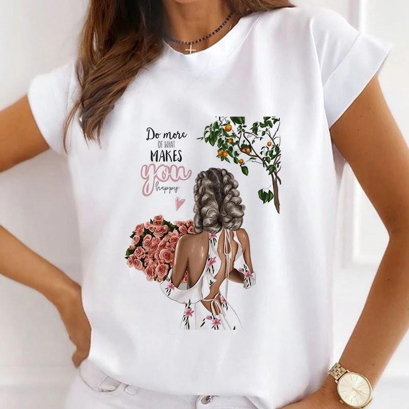 New European and American Fashion City Girl Trend Round Neck Short Sleeve Women's T-shirt Graphic T Shirts Tops
