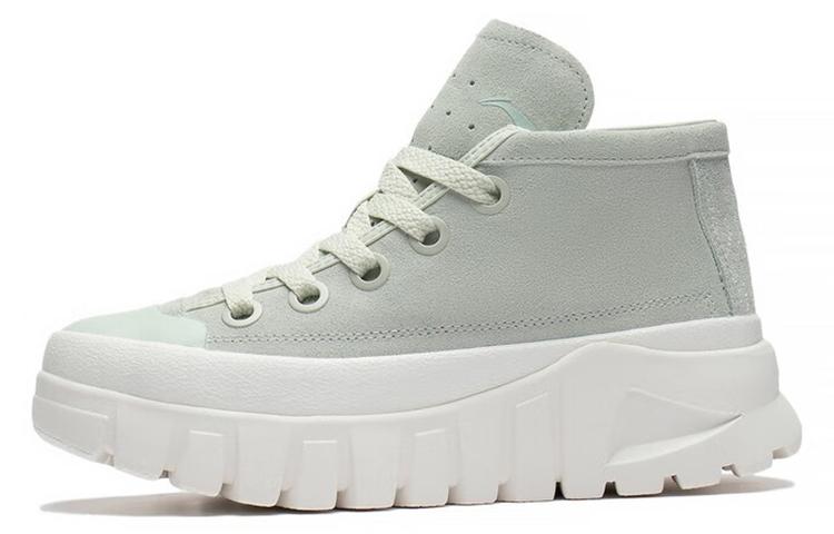 Li Ning LEATHER BOOT Mid top Casual Shoes Women s Pale Greenish White Jade AZGS144-3 38