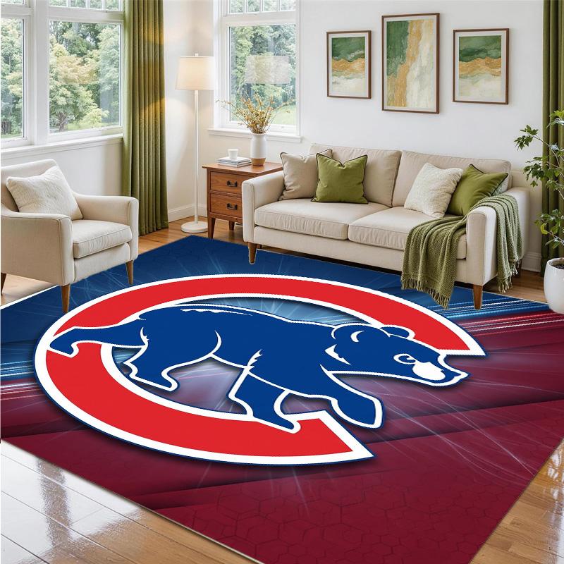Chicago Cubs Design Crystal Velvet Rug Soft Decorative Mat for Bedroom Entrance