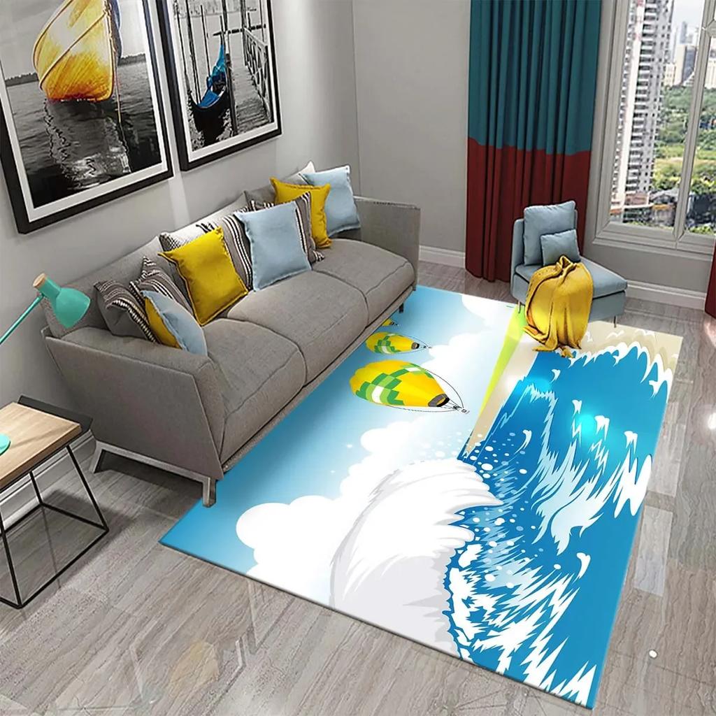 Japanese-style Sea Wave Carpet Floor Mat Entrance Doormat Home for Living Room Bathroom Bedroom Soft Non-slip Absorbent Area Rug
