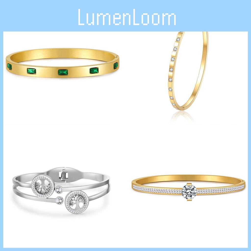 Modern Vintage Titanium Steel Bracelet For Women With Green Zircon For Casual Wear