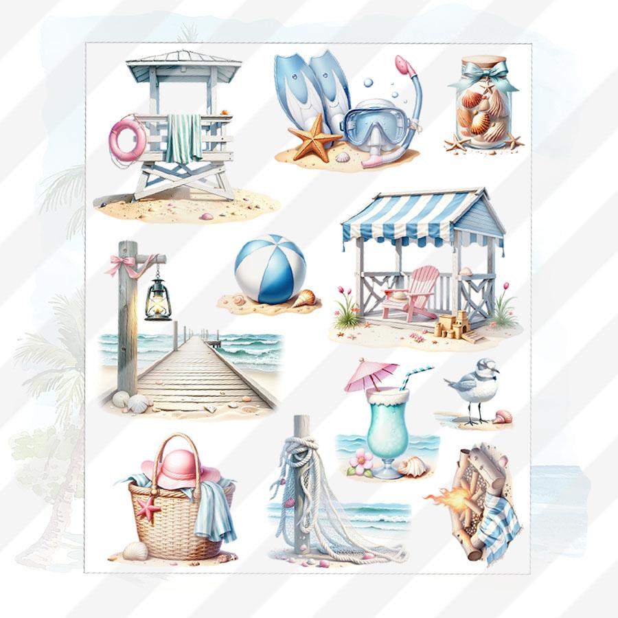 3 Sheet Summer Beach Tropical Vacation Nautical Diy Uv Dtf Rub On Transfer Stickers Craft Glass Mug Cup Wraps Junk Journal Decor