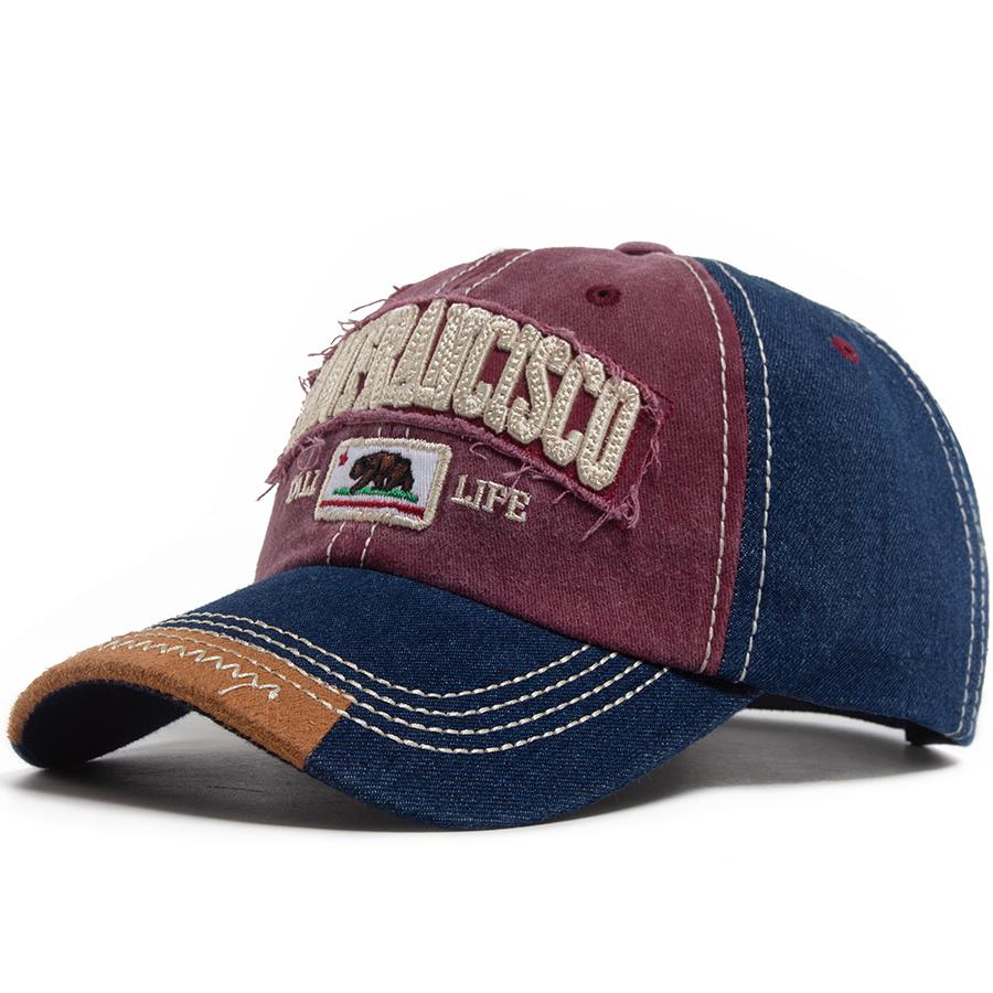 California Bear Baseball Cap Men Women Washed Denim Retro Letter Embroidered Hat Summer Hip Hop Snapback for Daily Wear Casual Adjustable вино красного