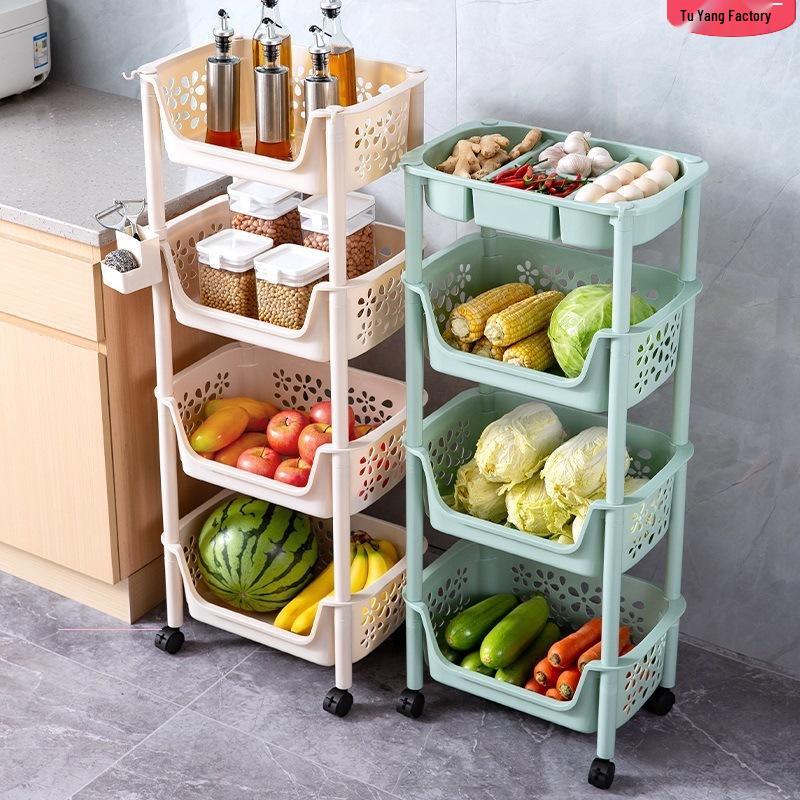 Multi-layer Kitchen Rack: Versatile Vegetable Basket, Floor Cabinet, and Snack Cart