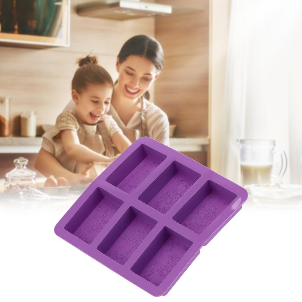 6-Cavity Design Silicone Soap Mold Flexible Silicone Cake Mold Set Craft Projects Square