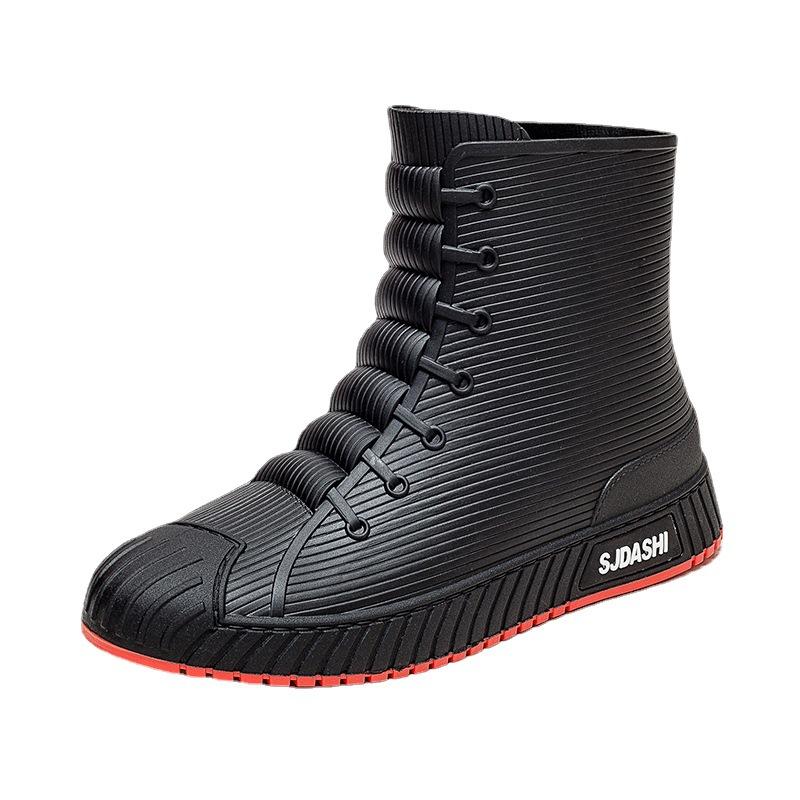 Fashion Men's Rain Shoes Medium Tube Rain Boots Non-slip Water Shoes Couple Velvet Rubber Shoes Kitchen Car Wash Fishing Work Shoes