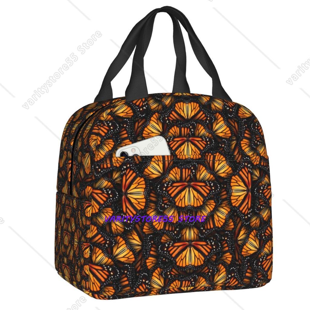 Custom Purple Colorful Butterfly Insulated Lunch Bags for Work School Waterproof Cooler Thermal Lunch Box Women Kids