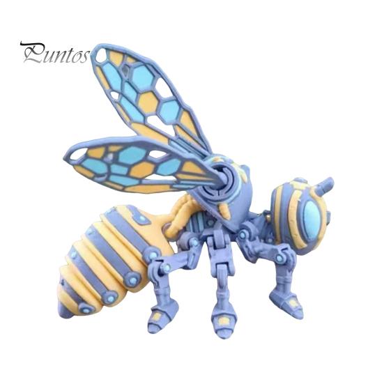Desktop Decorative Statue 3D Printed Articulated Bee Figurine, Flexible Joint Fidget Toy with Keychain, Mechanical Unique Gift for Desk Display