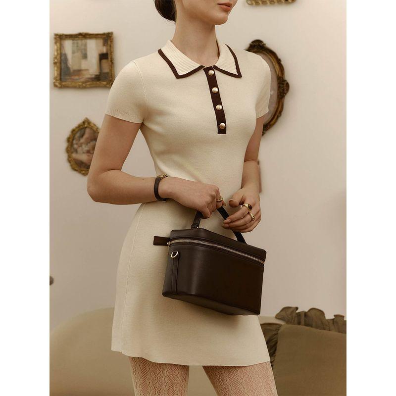 

Single-Breasted Knitted Slim Fit Dress Slim dress Women Apricot color S