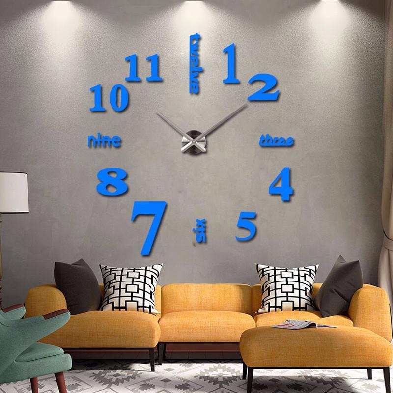 1Set Big Mirror Wall Clock Modern Design 3D Large Decorative Watch for Home Decor
