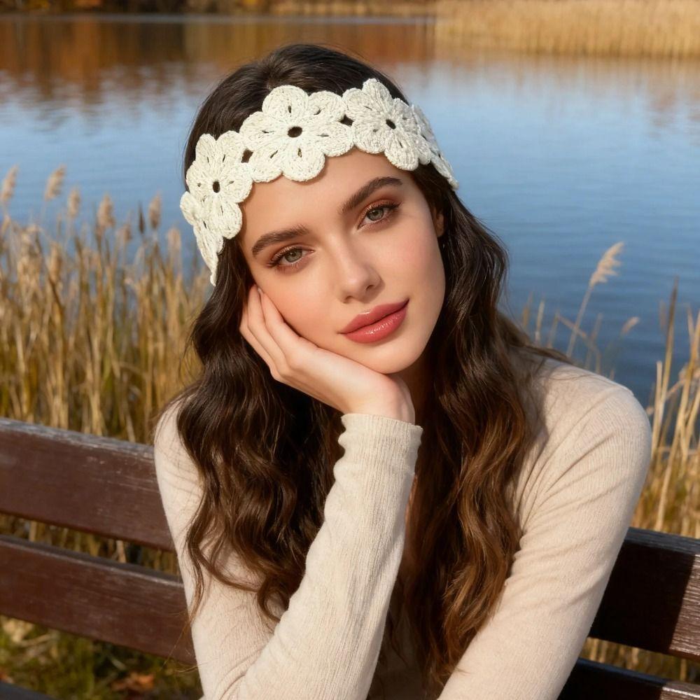 Floral Crochet Flower Hair Band Retro Women Hair Scarf Knitted Headband Girl Hair Accessories
