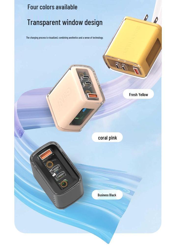 240W Gallium Nitride Fast Charger, Multi-Port, Transparent Design, Efficient Heat Dissipation, Compatible with Apple & Android Devices
