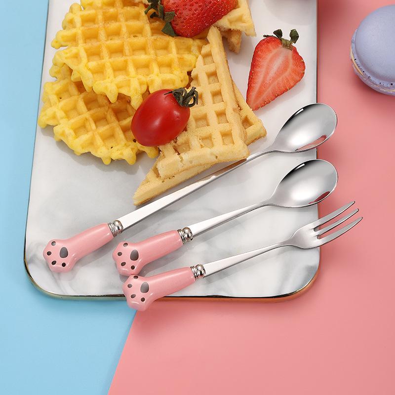 Cartoon Children's Stainless Steel Long Handle Spoon & Fork Set