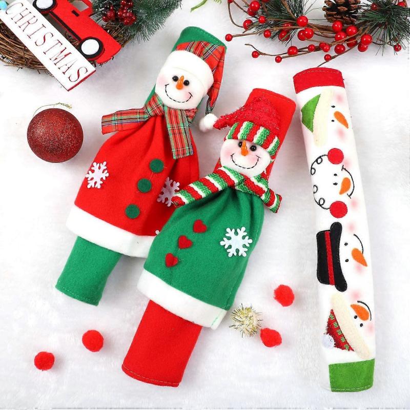 3 Pack Adorable Snowman Refrigerator Handle Covers Set Kitchen Appliance Handle Covers and Christmas Flash Sticker for Christmas Decorations